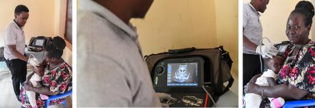 Radiographer Keith with baby Devine and her mum Gloria